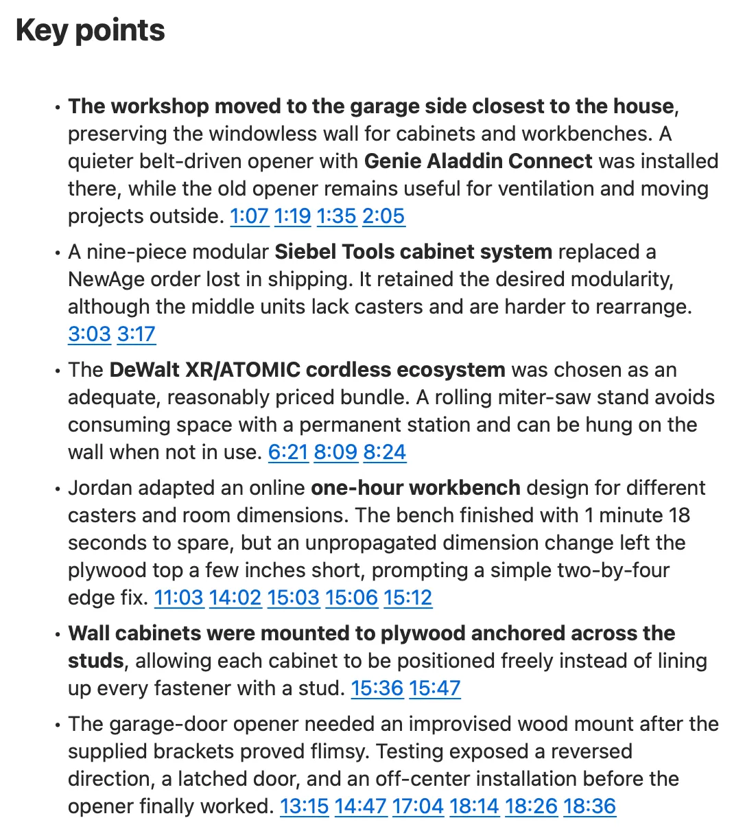 A close view of AI Notes with timestamp citations after each summarized point.