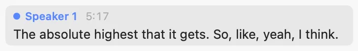A transcript cue with its neutral hover background.